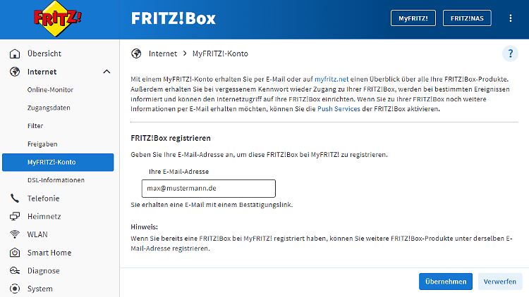 The Fritzbox must be registered in MyFritz.