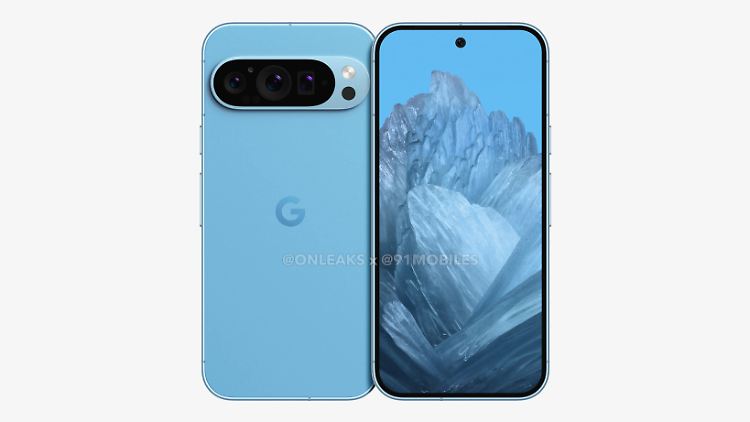 The Pixel 9 Pro in chic light blue.