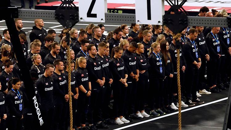 CrossFit athletes during a moment of silence in Fort Worth, Texas.