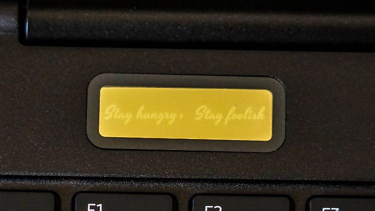 A bit exaggerated: A gold plaque above the keyboard reads "Stay hungry, stay foolish," which is what Apple founder Steve Jobs said in a speech to Stanford graduates.